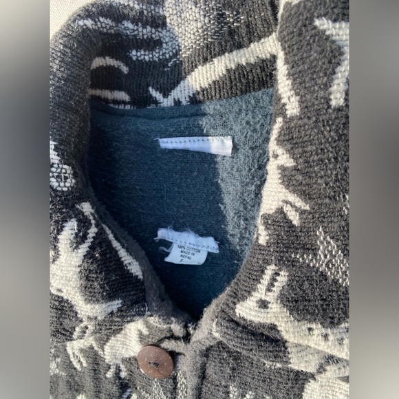 Vintage 90s Y2k Knit Animal Print Tapestry Button Front Lined Jacket Large Nepal - Picture 3 of 4